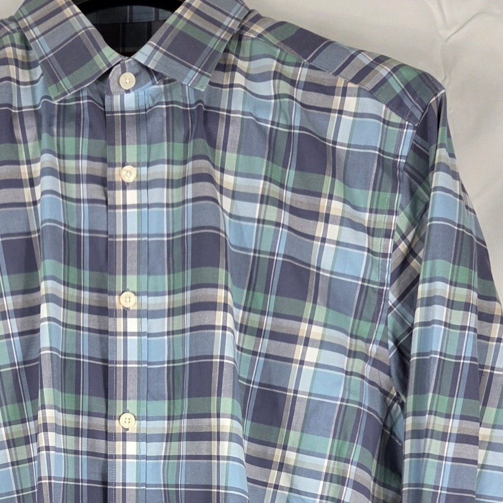 UNTUCKit‎ Mens XL Long Sleeve Plaid Button Down Shirt Blue Green Cotton Casual